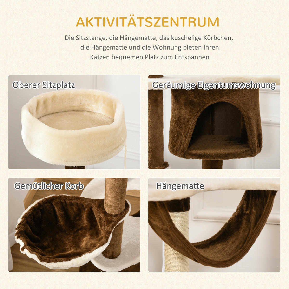 PawHut Katzenbaum braun Sisal B/H/L: ca. 50x153x65 cm Katzenbaum - braun/cremeweiß (65,00/50,00/153,00cm) - PawHut