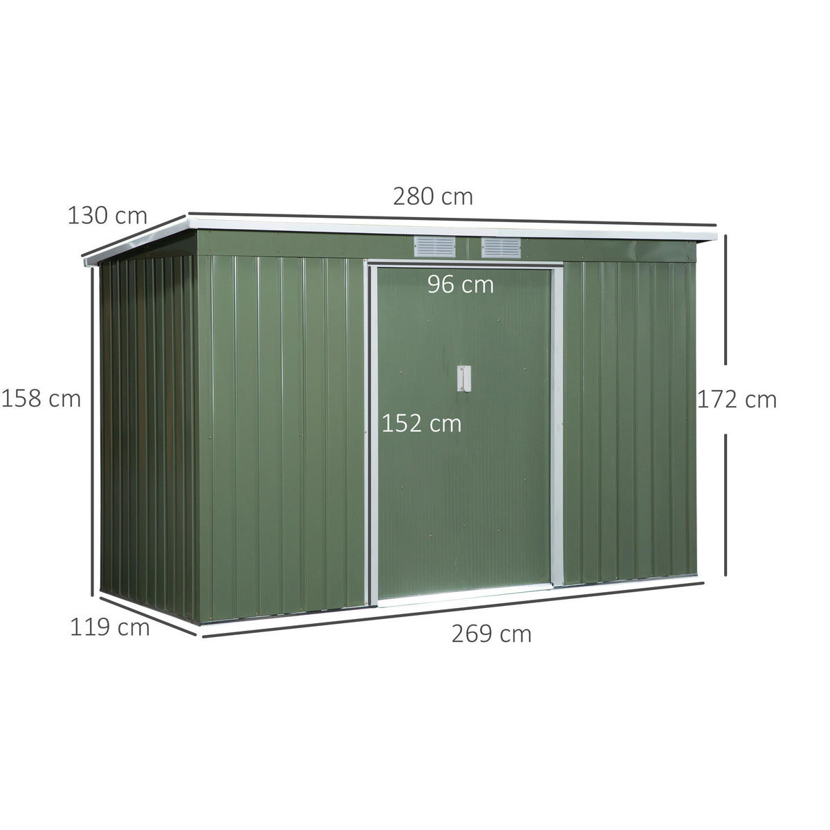 Outsunny Gartenschrank grün Stahl B/H/T: ca. 277x173x130 cm Gartenschrank mit Schiebetür - grün (277,00/173,00/130,00cm) - Outsunny