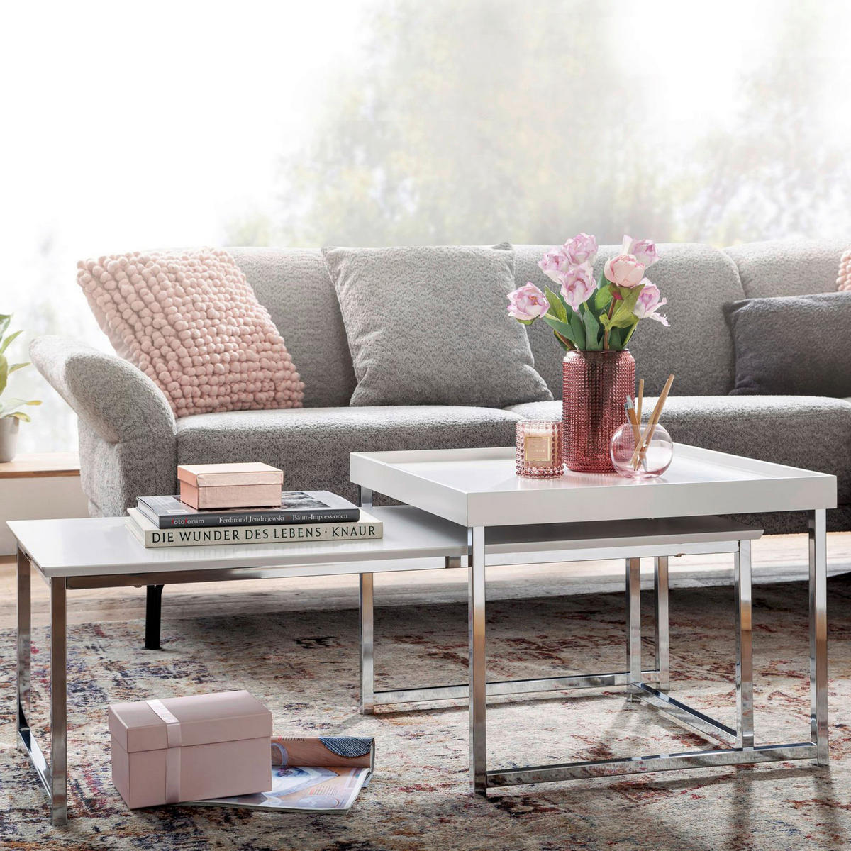 Couchtisch 2er-Set. weiß B/H/T: ca. 60x45x110 cm 2er-Set. - weiß (60,00/45,00/110,00cm) - Wohnling