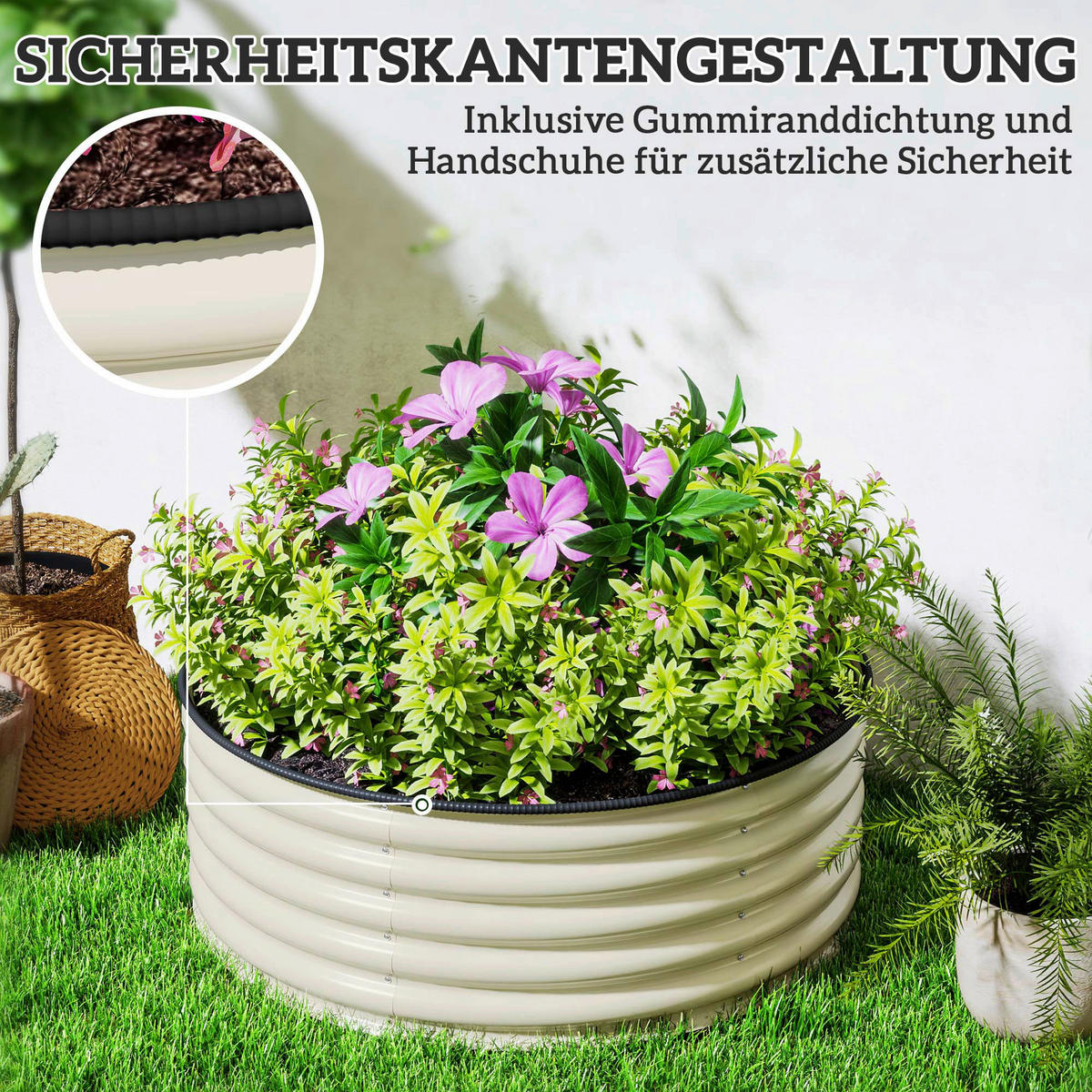 Outsunny Hochbeet cremeweiß Stahl B/H/L: ca. 120x43x120 cm Hochbeet - cremeweiß (120,00/120,00/43,00cm) - Outsunny