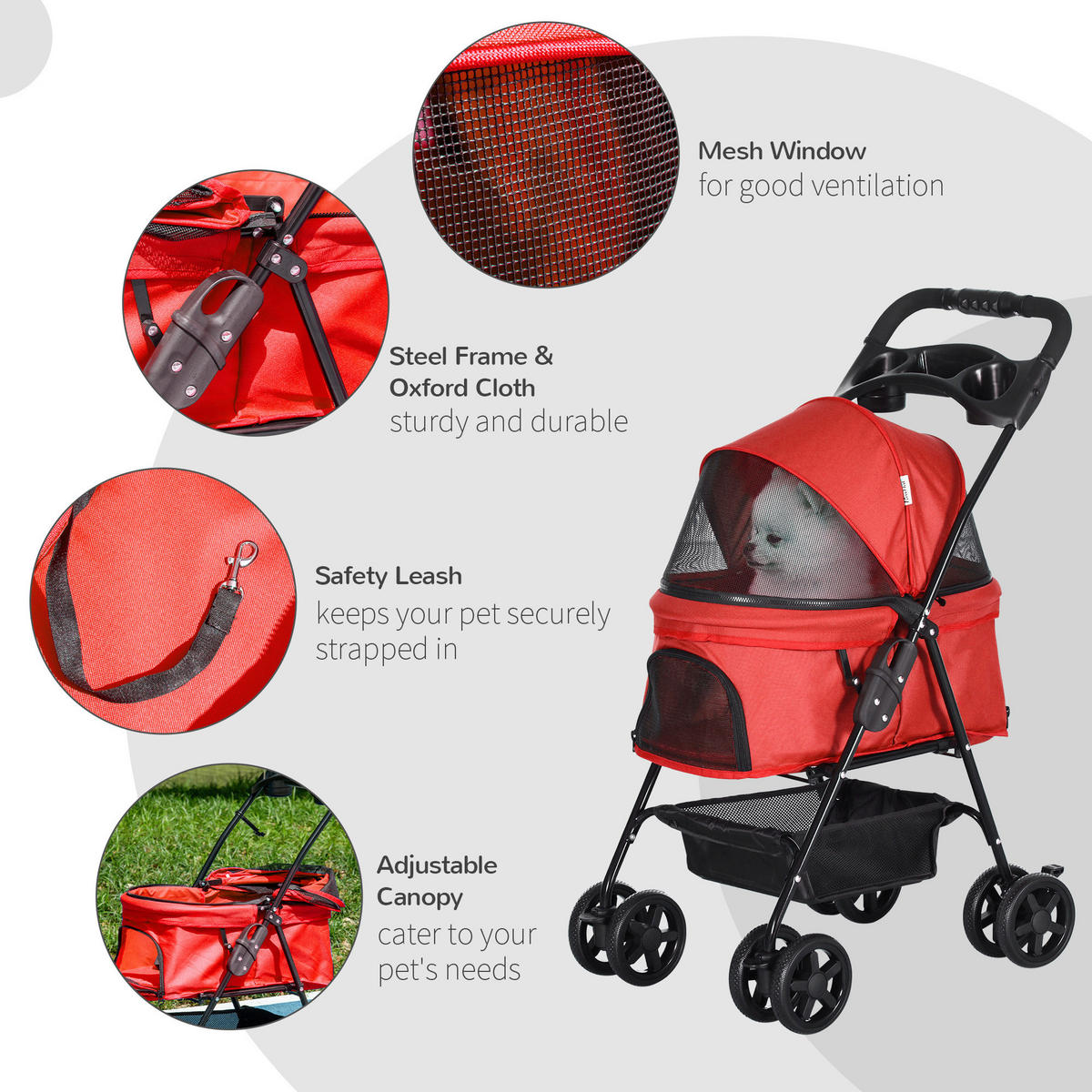 PawHut Hunde-Zubehör rot Polypropylen B/H/L: ca. 45x67x96 cm Hundewagen - rot (96,00/45,00/67,00cm) - PawHut