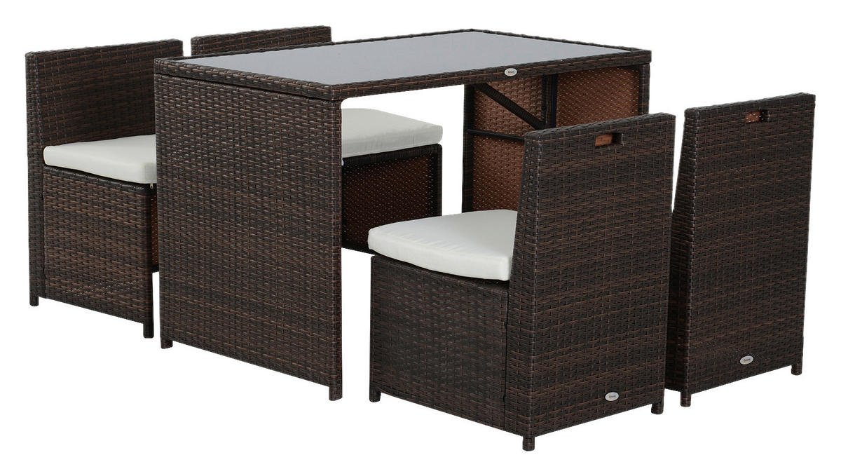 Outsunny Garnitur braun Polyrattan Polyrattan_Garnitur_5tlg. - braun/creme - Outsunny