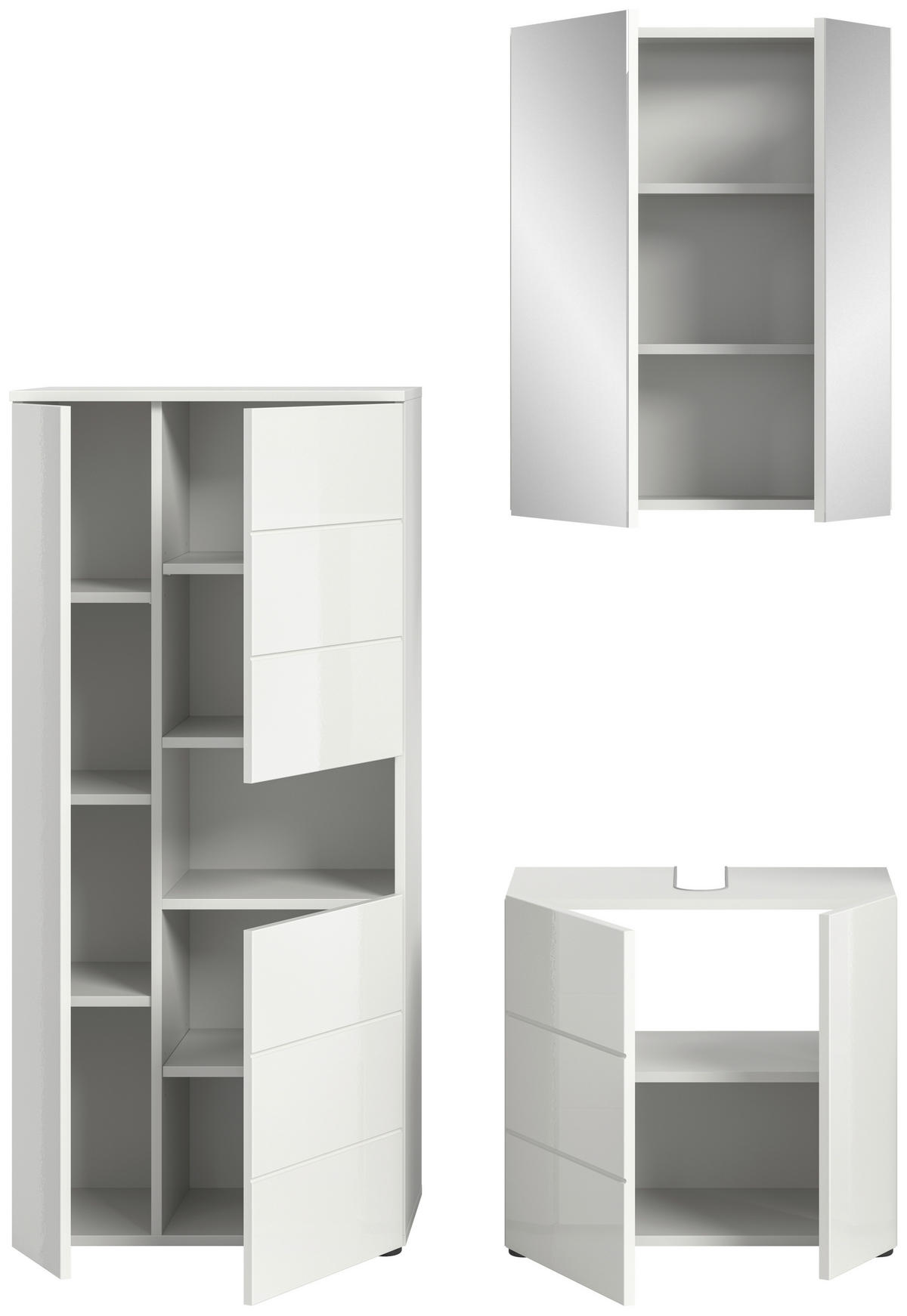 Badezimmer-Set VIRA weiß weiß Hochglanz B/H/T: ca. 135x190x34 cm VIRA - weiß (135,00/190,00/34,00cm) - xonox.home