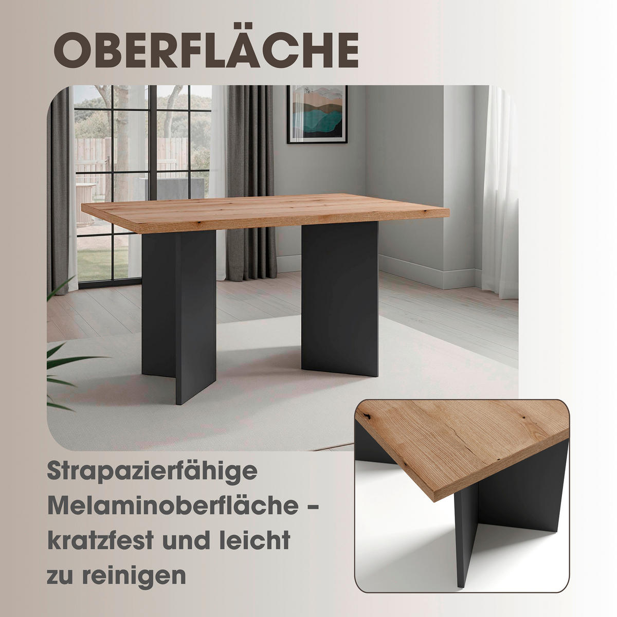 Tisch MARTEN Eiche anthrazit B/H/T: ca. 138x75,5x90 cm MARTEN - Eiche/anthrazit (138,00/75,50/90,00cm) - byLIVING