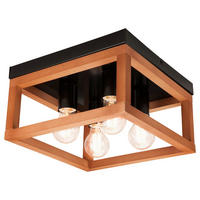 Lamkur Deckenleuchte VILLY 46006 schwarz rost Stahl Holz H/L: ca. 16,5x30 cm E27 4 Brennstellen Villy - schwarz/rost (30,00cm) - Lamkur