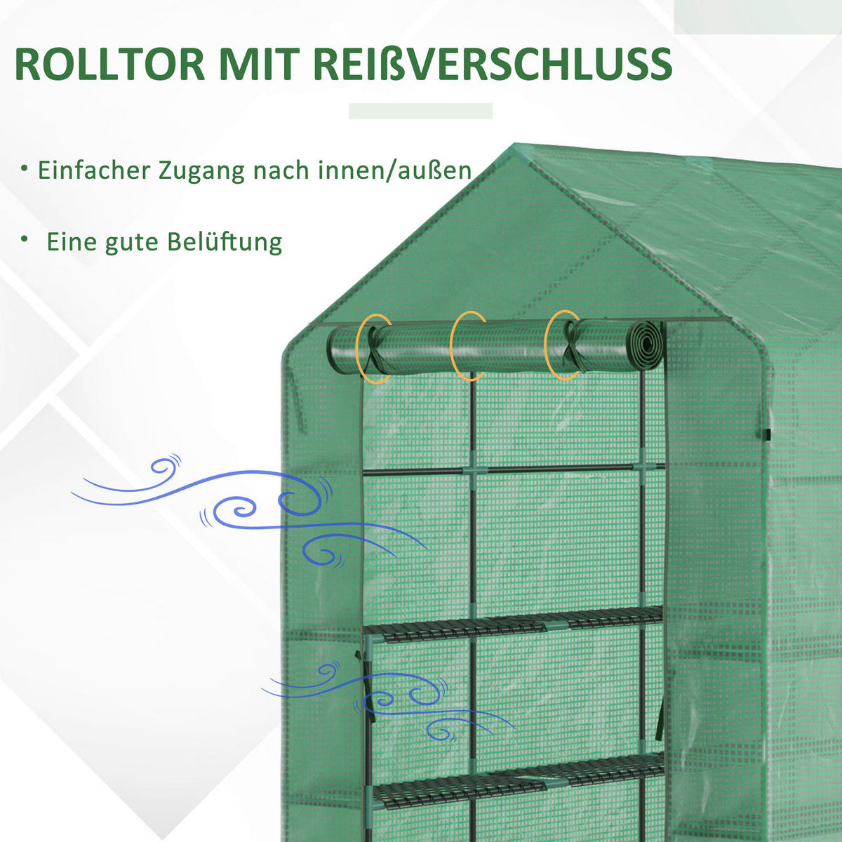 Outsunny Regal und Rolltor B/H/T: ca. 195x214x143 cm Gewächshaus 845-411V02 - grün (195,00/214,00/143,00cm) - Outsunny