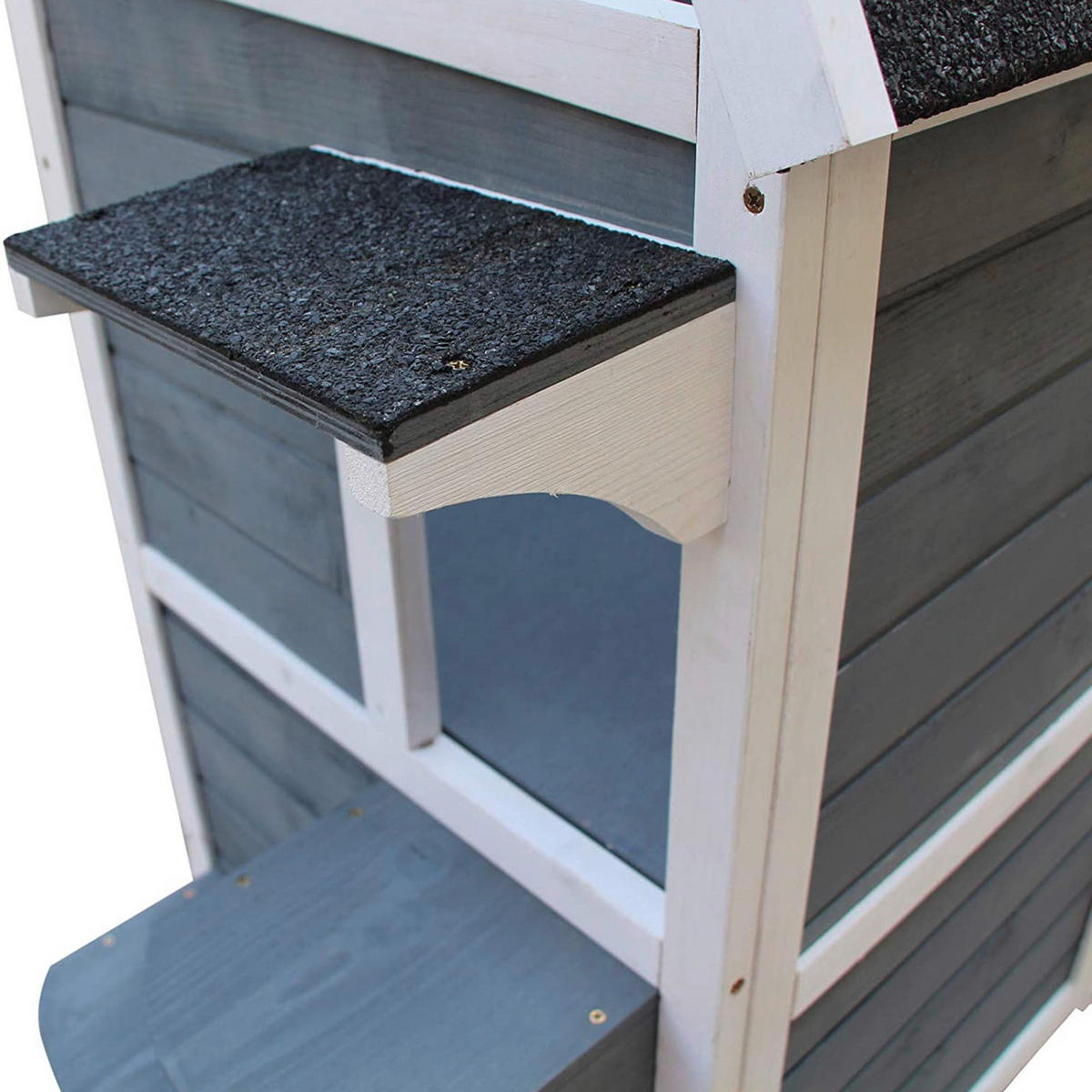 PawHut Katzenvilla grau Holz B/H/L: ca. 51x81x51 cm Katzenvilla - weiß/grau (51,00/51,00/81,00cm) - PawHut