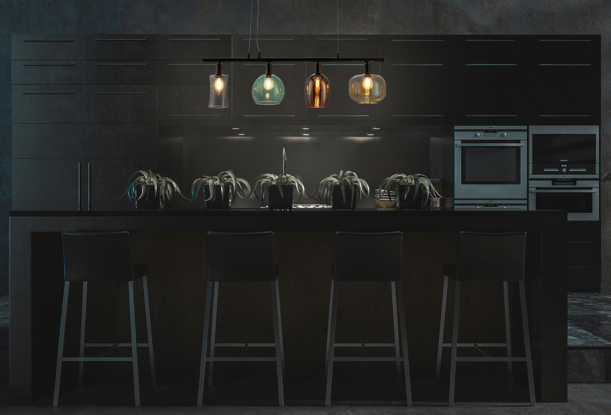Nowa Pendelleuchte 30170408 schwarz Metall Glas B/H/T: ca. 80x150x14,5 cm E14 4 Brennstellen TELESTO - schwarz (80,00/150,00/14,50cm) - Nowa