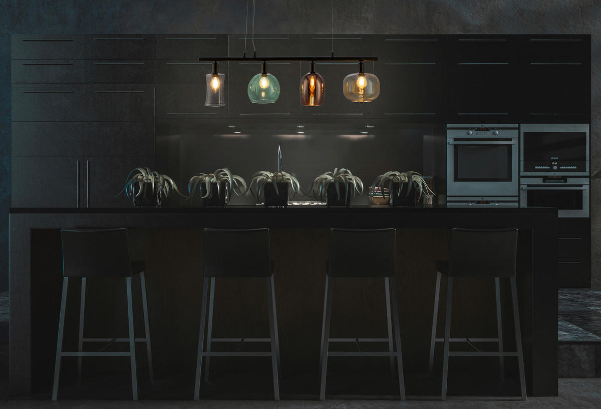 Nowa Pendelleuchte 30170408 schwarz Metall Glas B/H/T: ca. 80x150x14,5 cm E14 4 Brennstellen TELESTO - schwarz (80,00/150,00/14,50cm) - Nowa