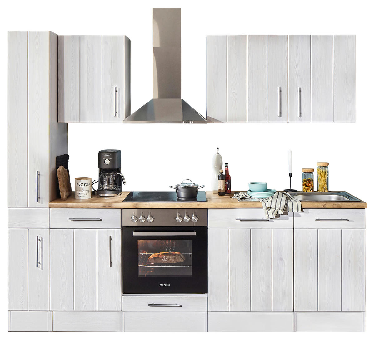 Respekta Küchenblock Premium weiß matt B/H/T: ca. 250x211x60 cm Premium - weiß (250,00/211,00/60,00cm) - Respekta