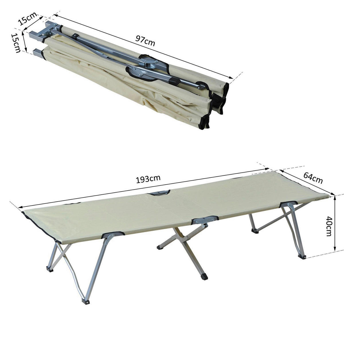 Outsunny Feldbett beige Metall B/H/L: ca. 64x40x193 cm Feldbett - beige/silber (193,00/64,00/40,00cm) - Outsunny