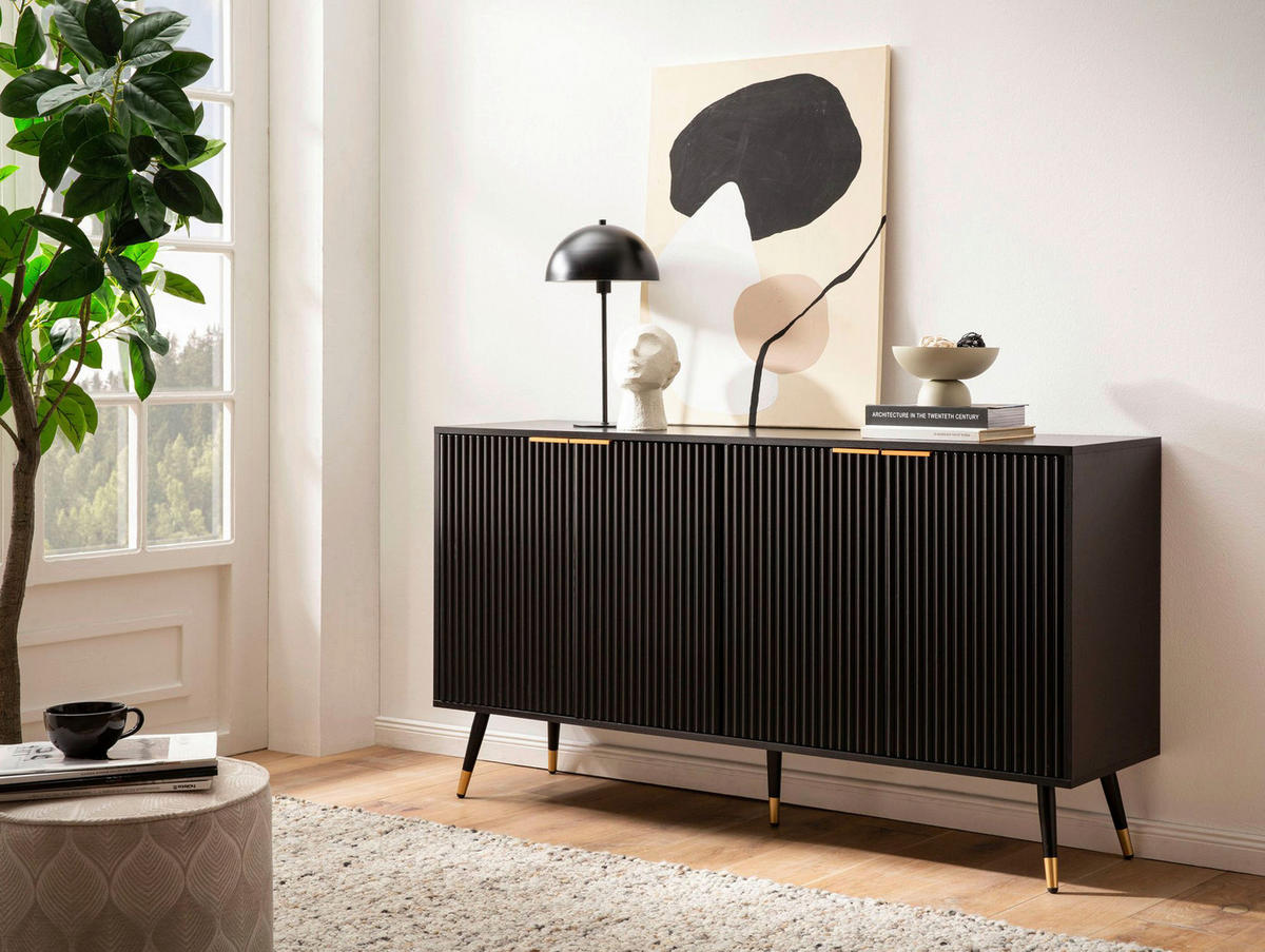 Sideboard schwarz B/H/T: ca. 150x81x39 cm Sideboard - schwarz (150,00/81,00/39,00cm) - Wohnling