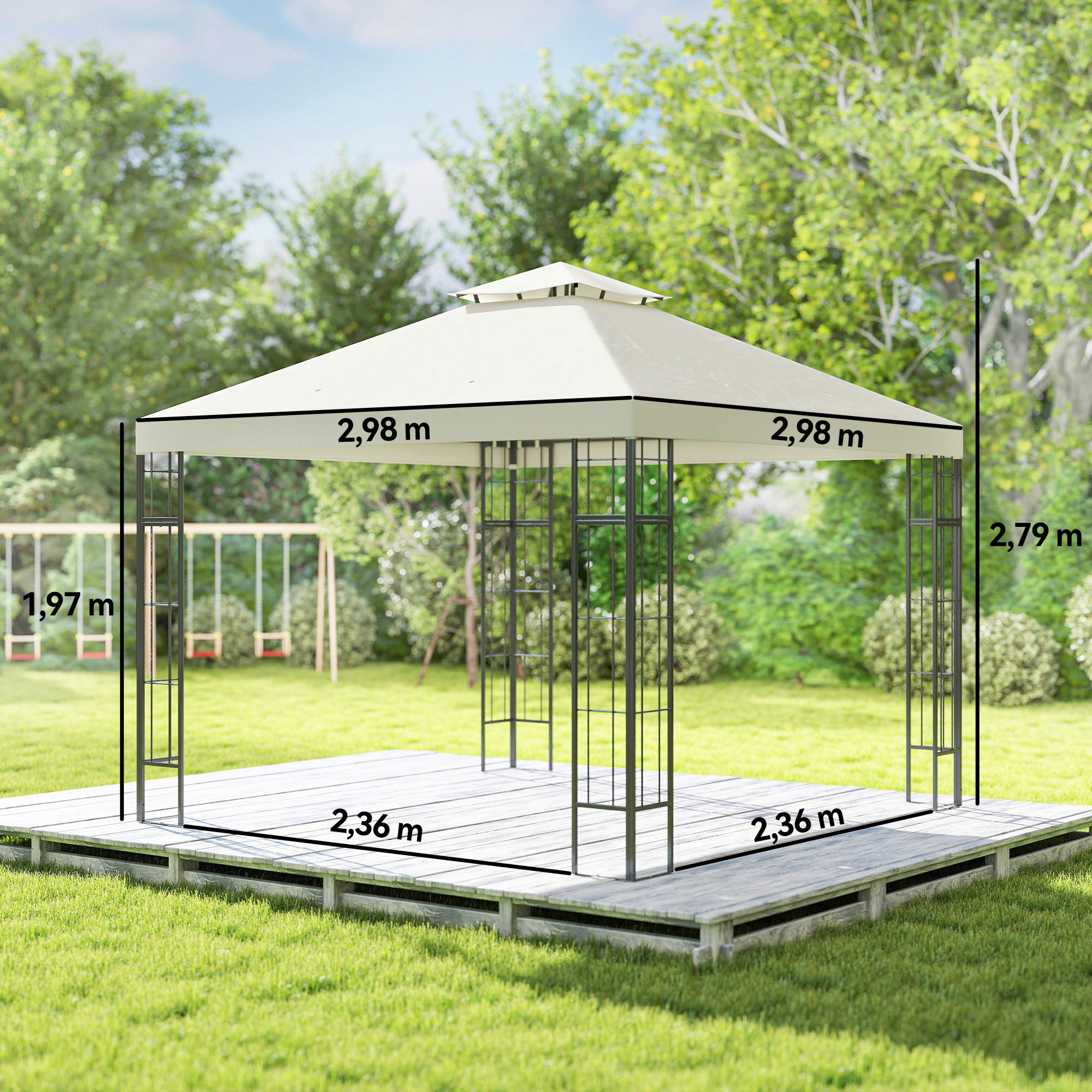 Thumbnail - Outsunny Pavillon cremeweiß Metall B/H/L: ca. 298x279x298 cm