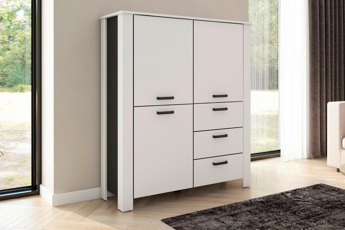 Highboard FARO weiß schwarz B/H/T: ca. 120x137x40 cm FARO - weiß/schwarz (120,00/137,00/40,00cm) - byLIVING