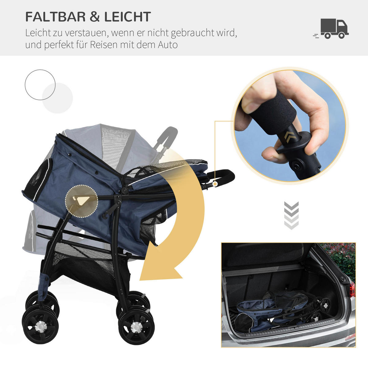 PawHut Hunde-Zubehör blau Polyester B/H/L: ca. 48x81x99 cm Hundetrolley - blau/marine (99,00/48,00/81,00cm) - PawHut