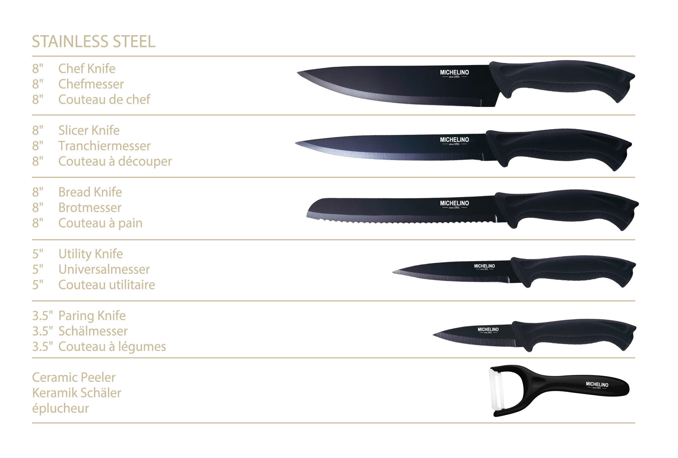 MICHELINO Messerset schwarz Edelstahl 6 tlg.