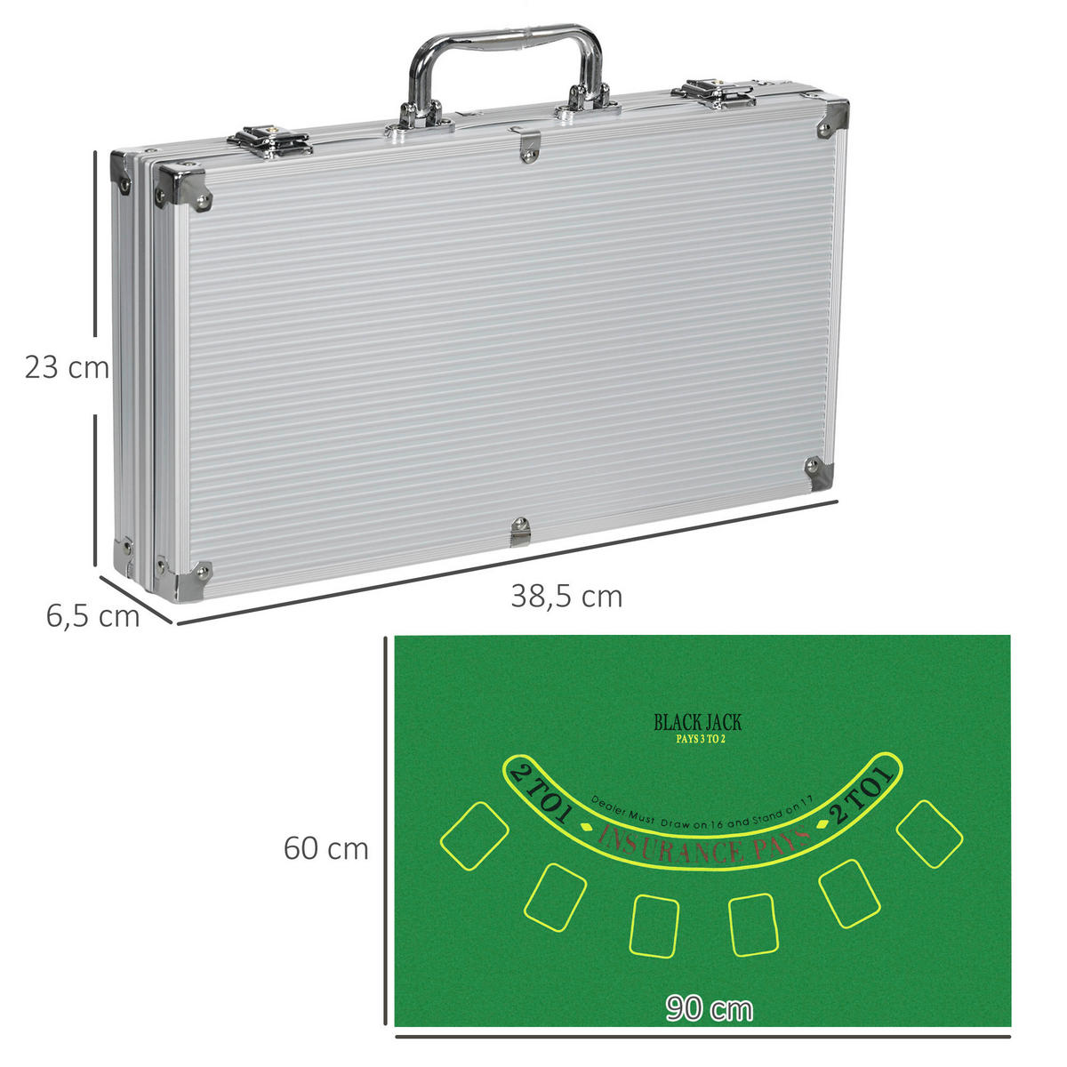 SPORTNOW Spielzeug B/H/L: ca. 23x38,5x6,5 cm Pokerkoffer_Set - silber (6,50/23,00/38,50cm) - SPORTNOW