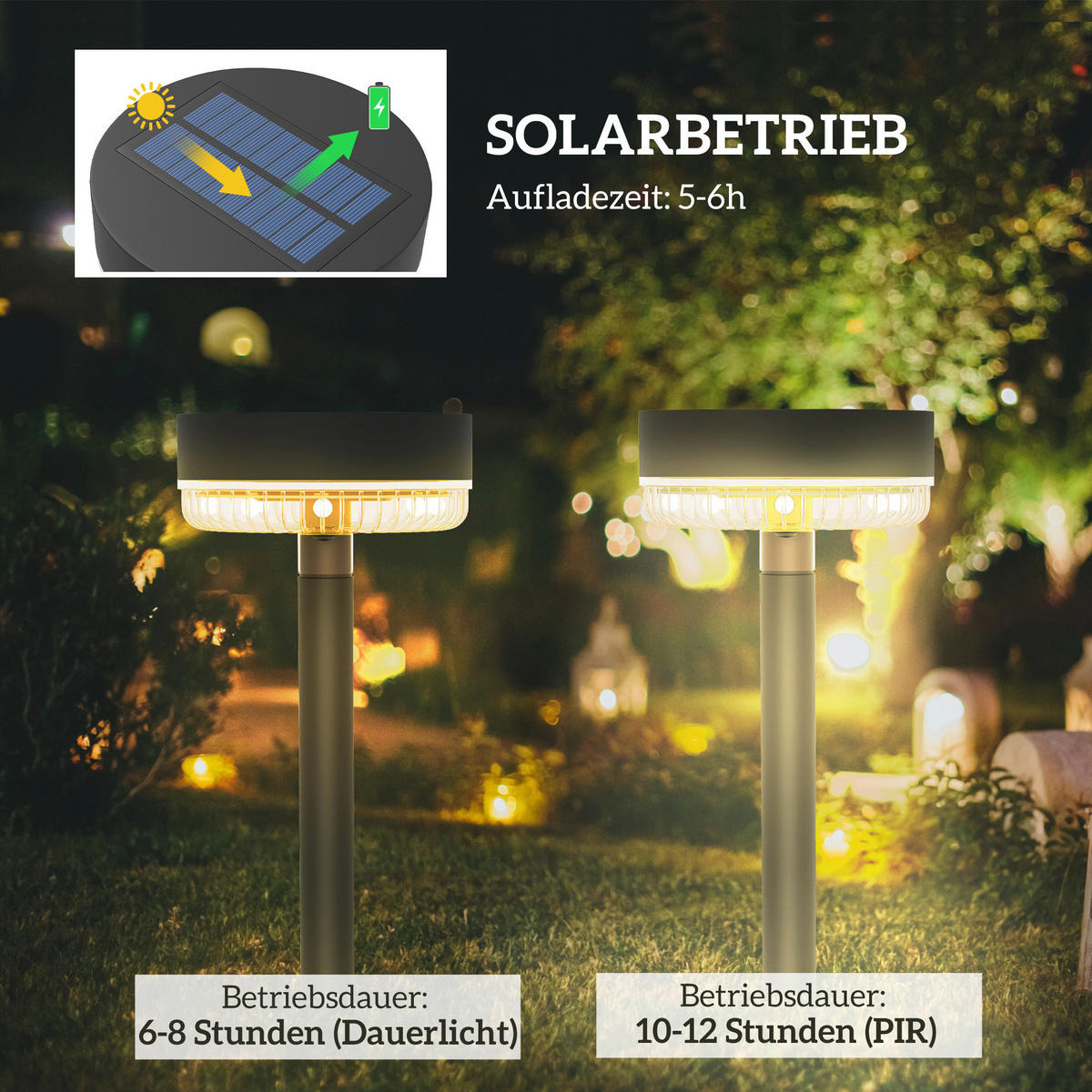 Solar-Gartenleuchte schwarz Kunststoff B/H/L: ca. 13x39,5x13 cm Solar-Gartenleuchte - schwarz (13,00/13,00/39,50cm) - Outsunny