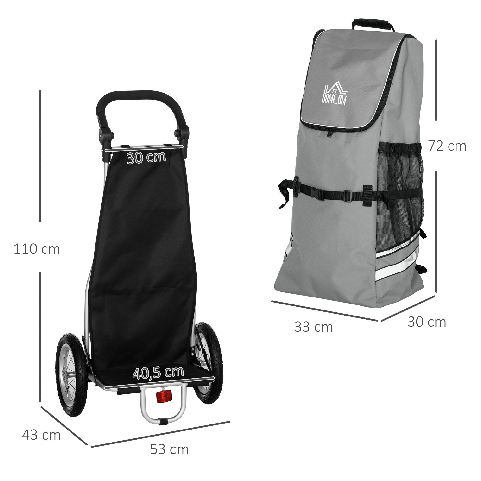 HOMCOM Fahrradanhänger silber silber B/H/L: ca. 43x53x110 cm Lastenanhänger - silber/grau (110,00/43,00/53,00cm) - HOMCOM