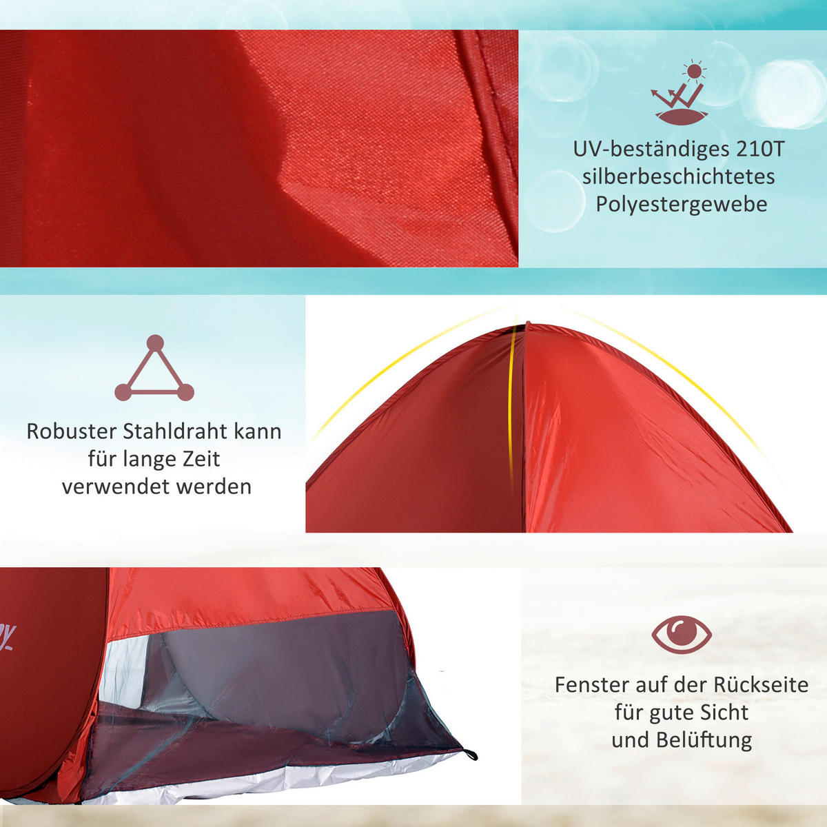 Outsunny Pop-Up Zelt rot Polyester-Mischgewebe B/H/L: ca. 200x115x150 cm Pop-Up_Zelt_für_2_Personen - rot (150,00/200,00/115,00cm) - Outsunny