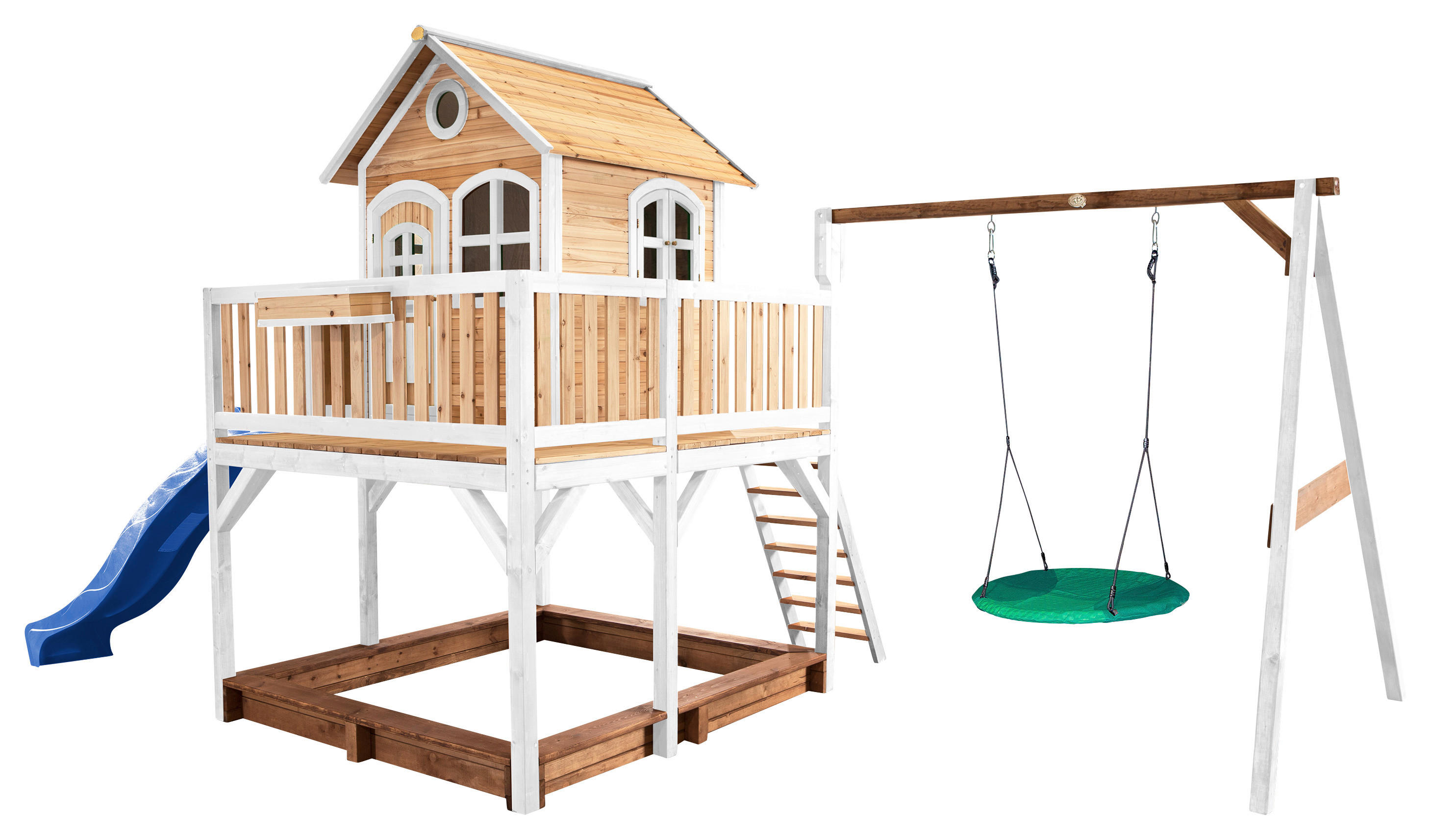 AXI Spielhaus Liam braun B/H/L: ca. 541x291x277 cm Liam - braun/blau (277,00/541,00/291,00cm) - AXI