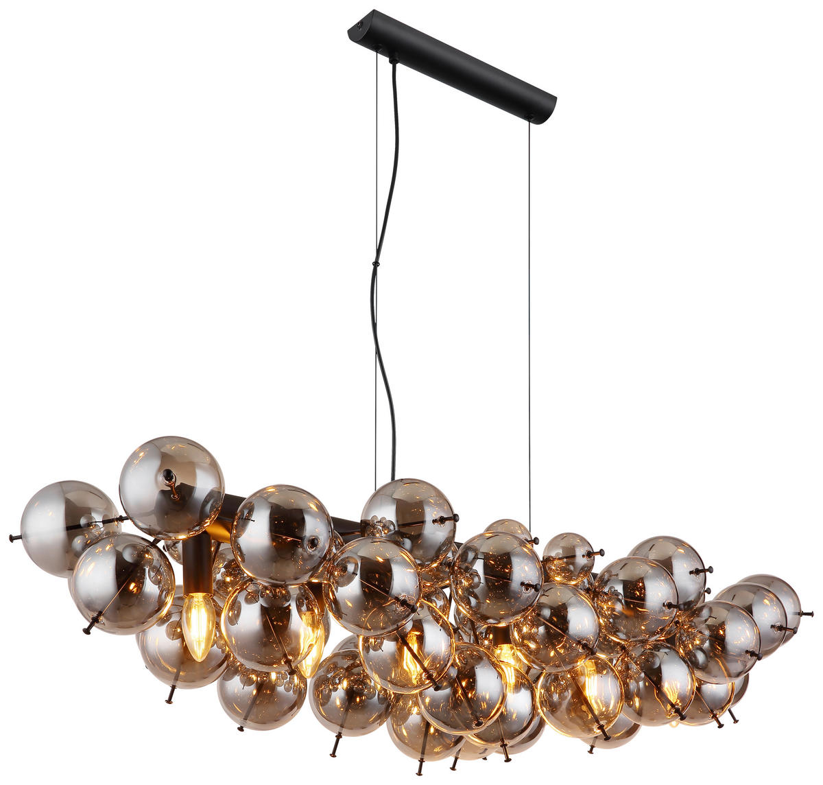 GLOBO Pendelleuchte Rauch schwarz Metall Glas B/H/T: ca. 47x120x103 cm E14 6 Brennstellen UDO - schwarz/Rauch (47,00/120,00/103,00cm) - GLOBO