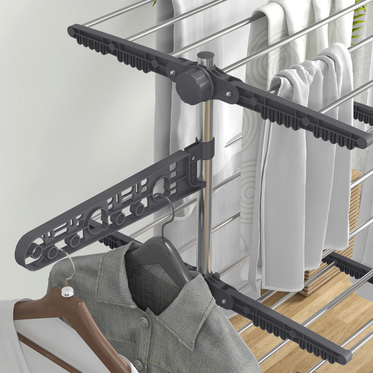 HOMCOM Wäscheständer grau Edelstahl B/H/L: ca. 55x142x172 cm Trockenständer - grau (172,00/55,00/142,00cm) - HOMCOM