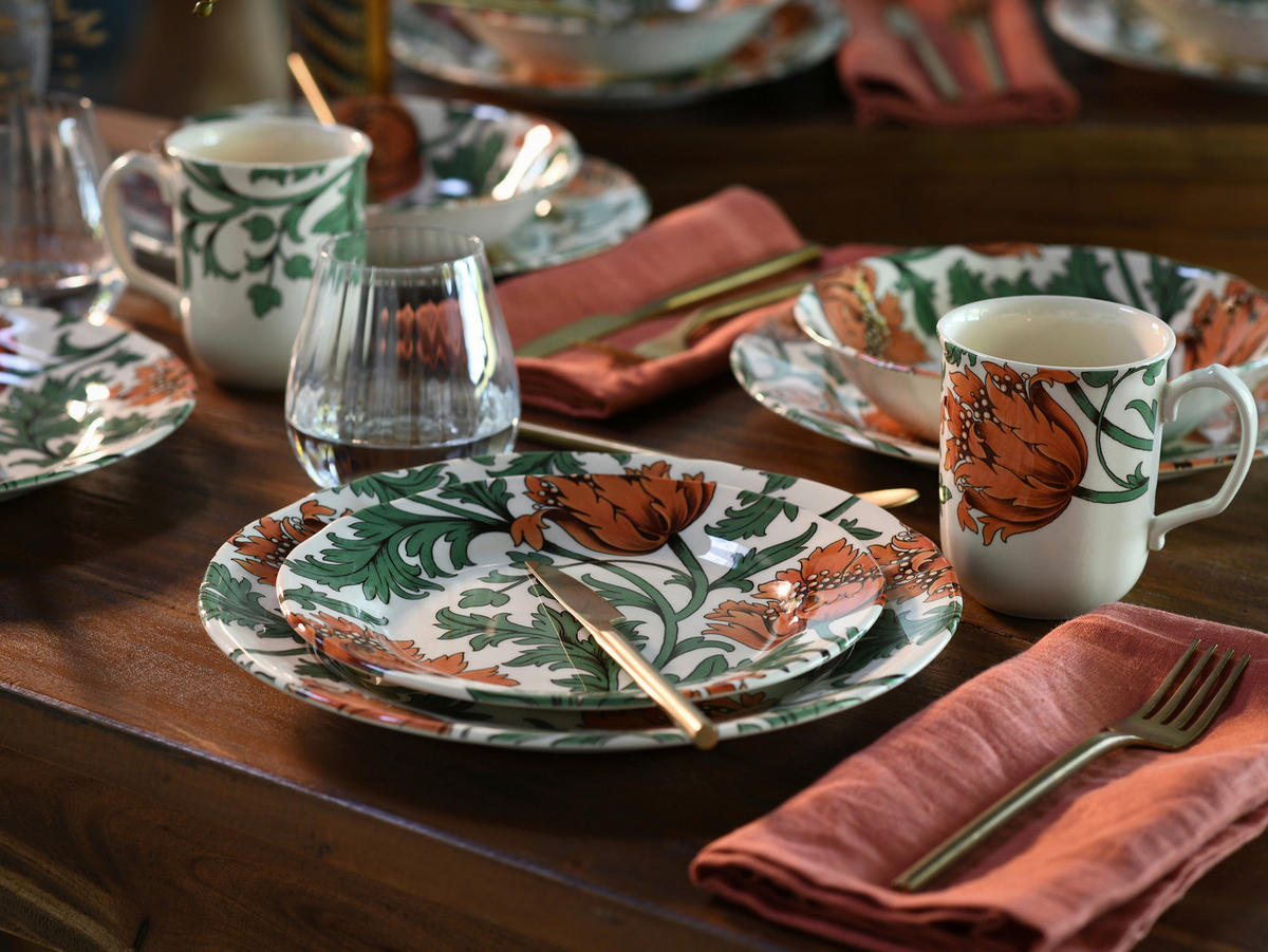 CreaTable Kombiservice Florentina rot Steingut 16 tlg. Florentina - rot/grün (32,00/32,00/30,00cm) - CreaTable