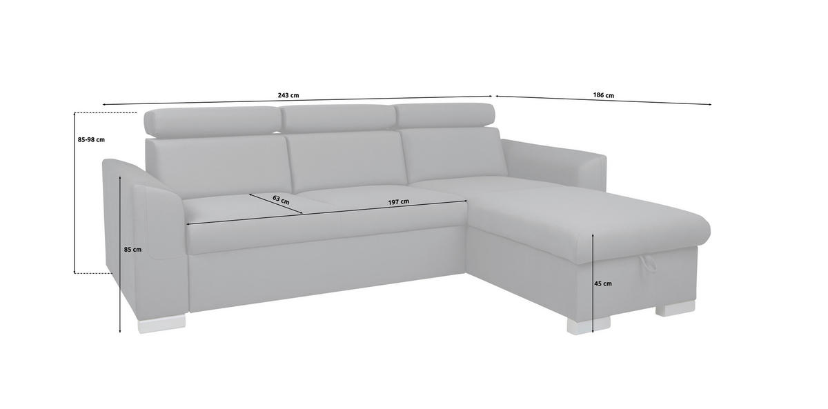 Ecksofa Evia Ashgrey Microfaser B/H/T: ca. 243x85x186 cm Evia - Ashgrey/silber (243,00/85,00/186,00cm)
