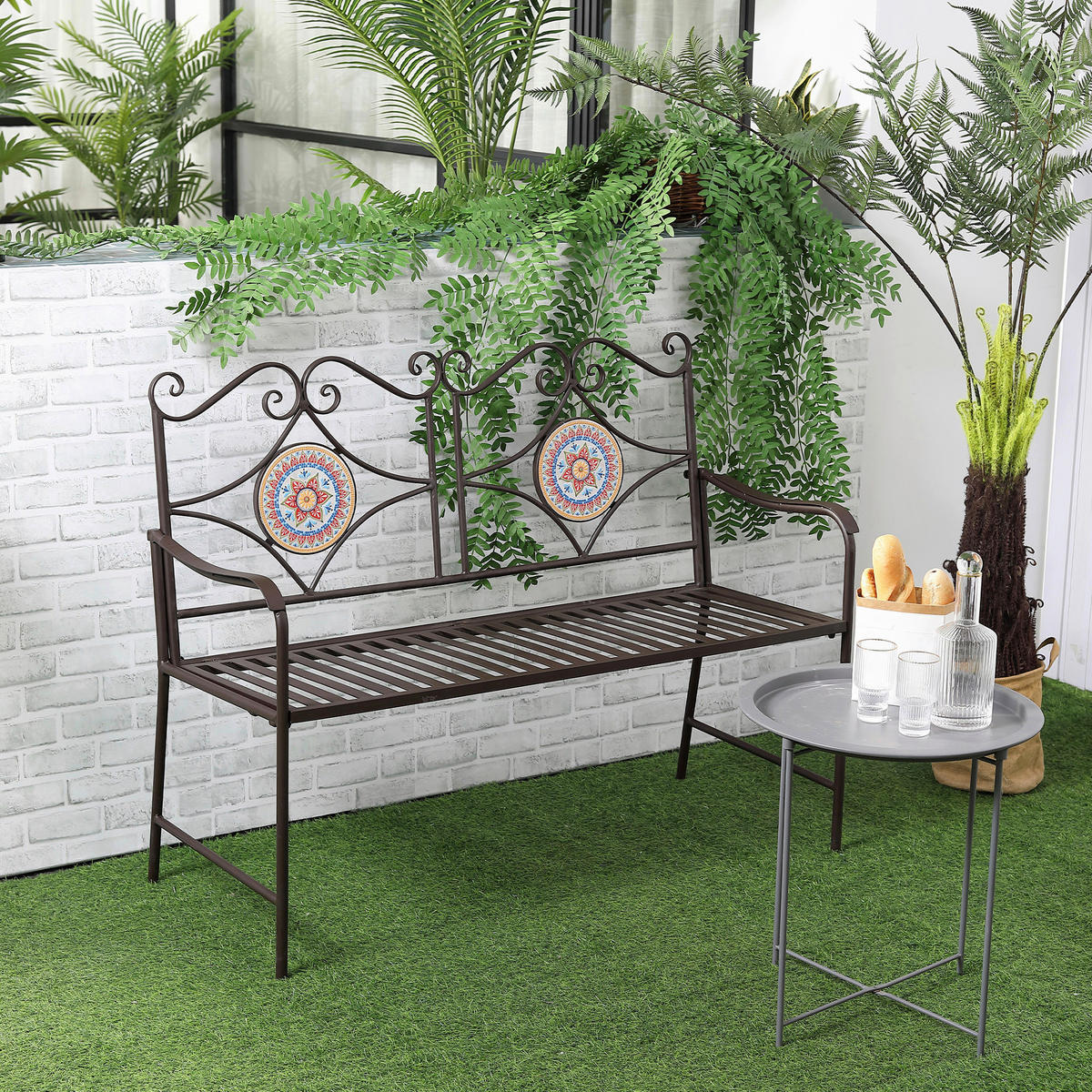 Outsunny Gartenbank braun Stein B/H/L: ca. 52x93x121 cm Gartenbank - braun (121,00/52,00/93,00cm) - Outsunny