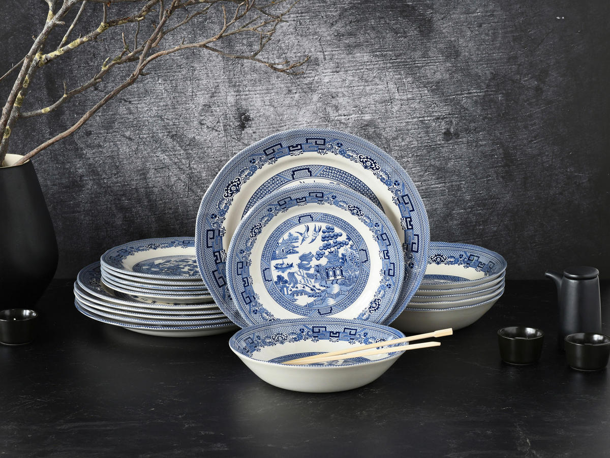 CreaTable Tafelservice China Town blau Steingut 18 tlg. China Town - blau (31,00/30,00/32,00cm) - CreaTable