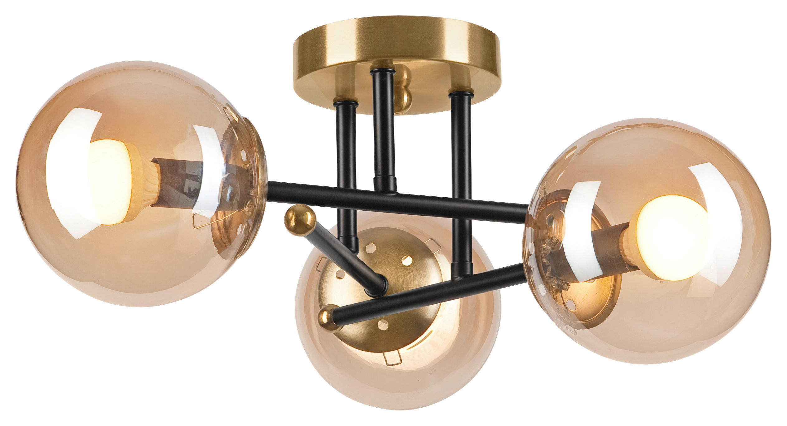 Lamkur Pendelleuchte MALENA 49373 schwarz gold Glas Holz Kunststoff H/L: ca. 19x39 cm E27 3 Brennstellen Malena - gold/schwarz (39,00cm) - Lamkur