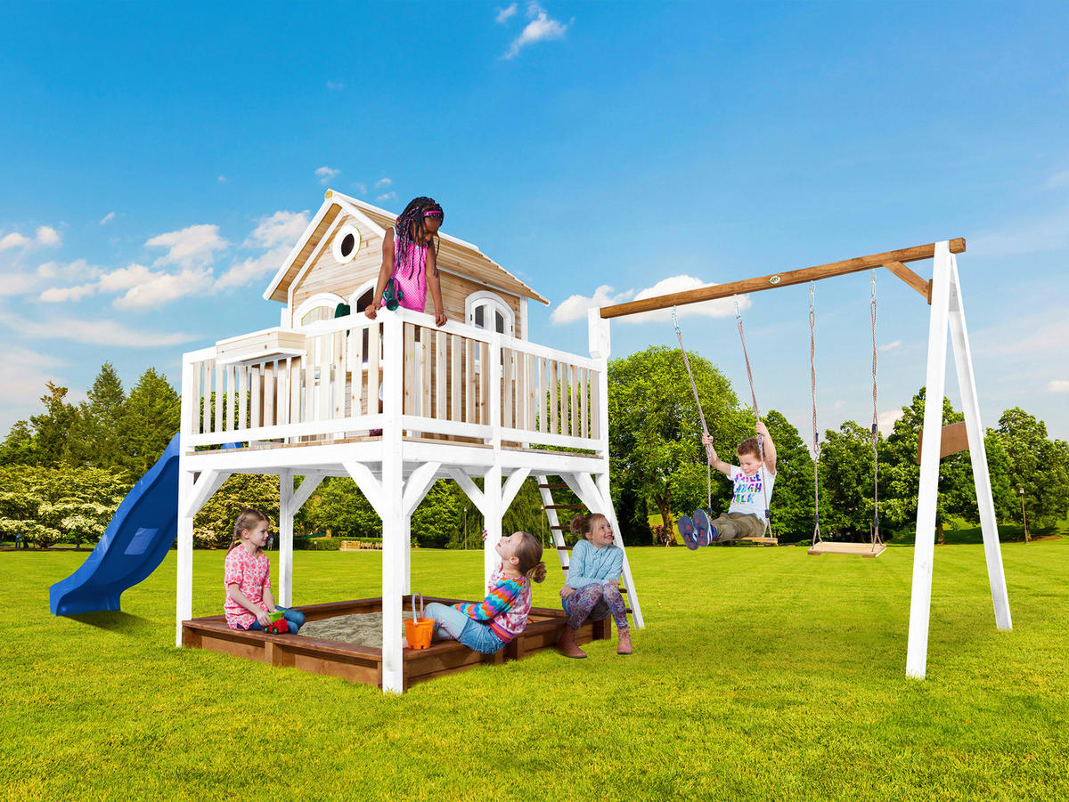 AXI Spielhaus Liam braun B/H/L: ca. 613x291x277 cm Liam - braun/blau (277,00/613,00/291,00cm) - AXI