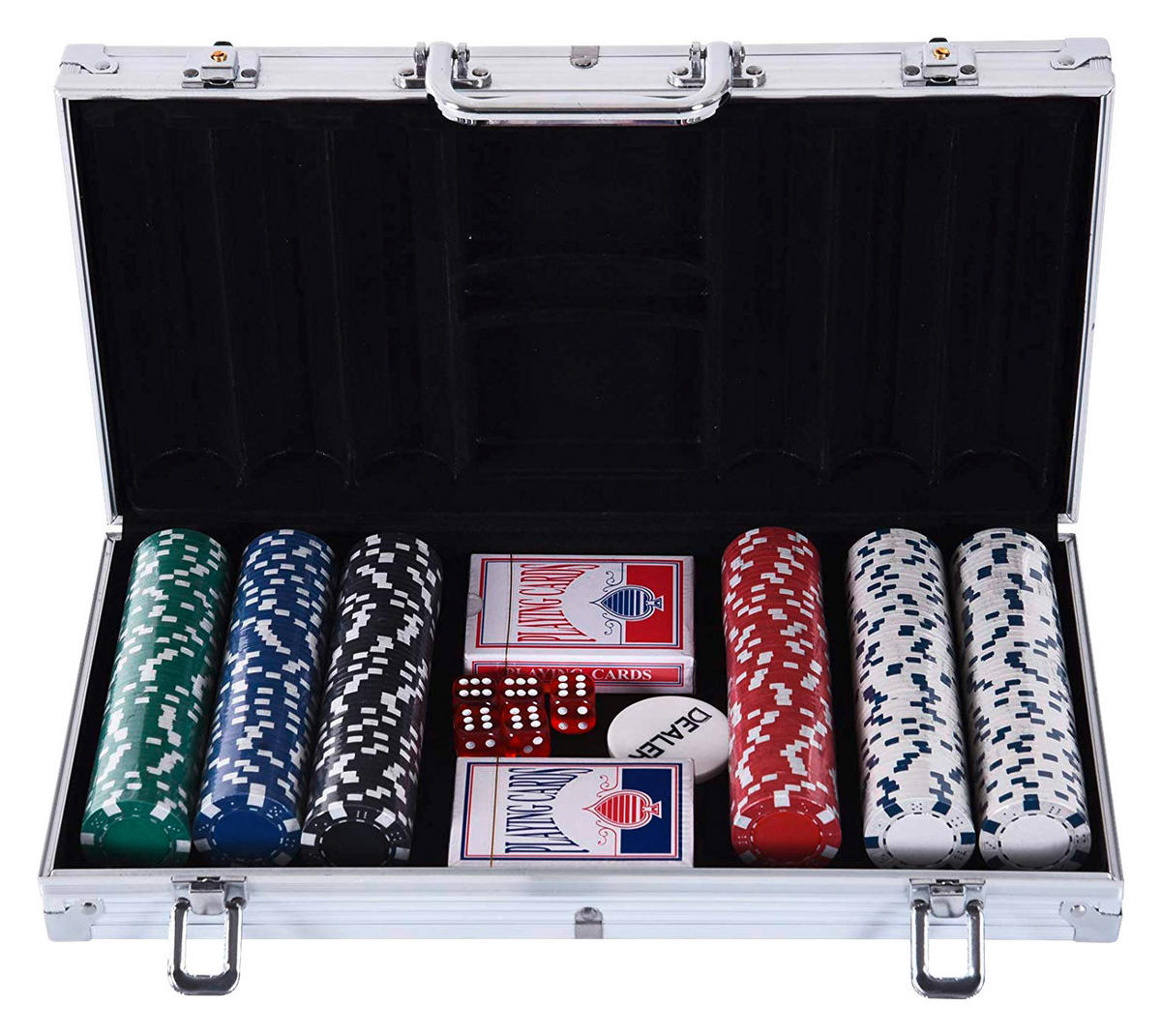 HOMCOM Pokerkoffer B/H/L: ca. 20,5x6,5x38 cm Pokerkoffer_mit_300_Chips - silber (38,00/20,50/6,50cm) - HOMCOM