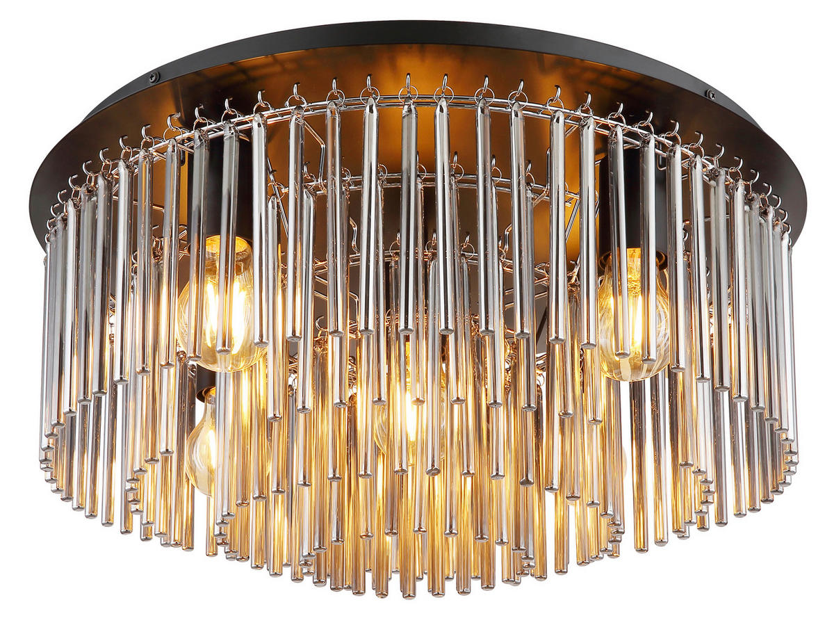 GLOBO Pendelleuchte Rauch schwarz Glas Metall H/D: ca. 25x50 cm E27 5 Brennstellen GORLEY - schwarz/Rauch (50,00/25,00cm) - GLOBO