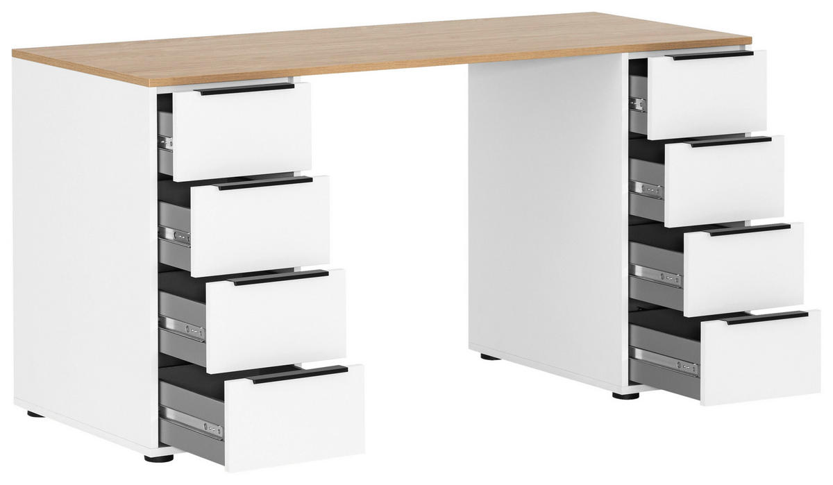 Schreibtisch Elma weiß matt Eiche hell Nachbildung B/H/T: ca. 140x73,1x55,5 cm Elma - Eiche/weiß (140,00/73,10/55,50cm) - Möbelpartner