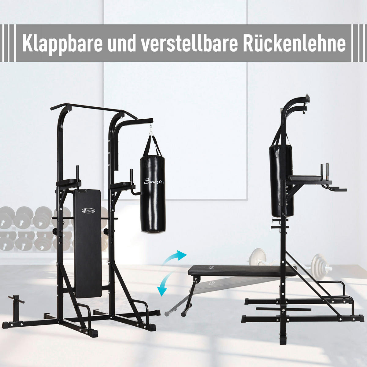 HOMCOM Kraftstation schwarz Stahl B/H/T: ca. 180x219x183 cm Kraftstation - schwarz (180,00/219,00/183,00cm) - HOMCOM