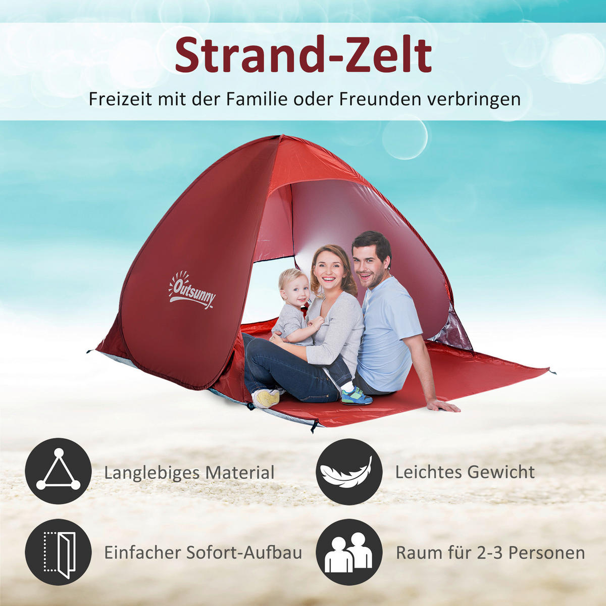 Outsunny Pop-Up Zelt rot Polyester-Mischgewebe B/H/L: ca. 200x115x150 cm Pop-Up_Zelt_für_2_Personen - rot (150,00/200,00/115,00cm) - Outsunny