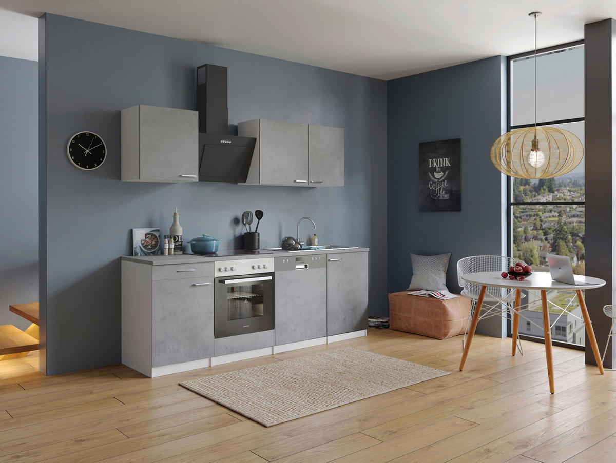 Respekta Küchenblock Malia Beton Optik B/H/T: ca. 220x200x60 cm Malia - Beton/weiß (220,00/200,00/60,00cm) - Respekta