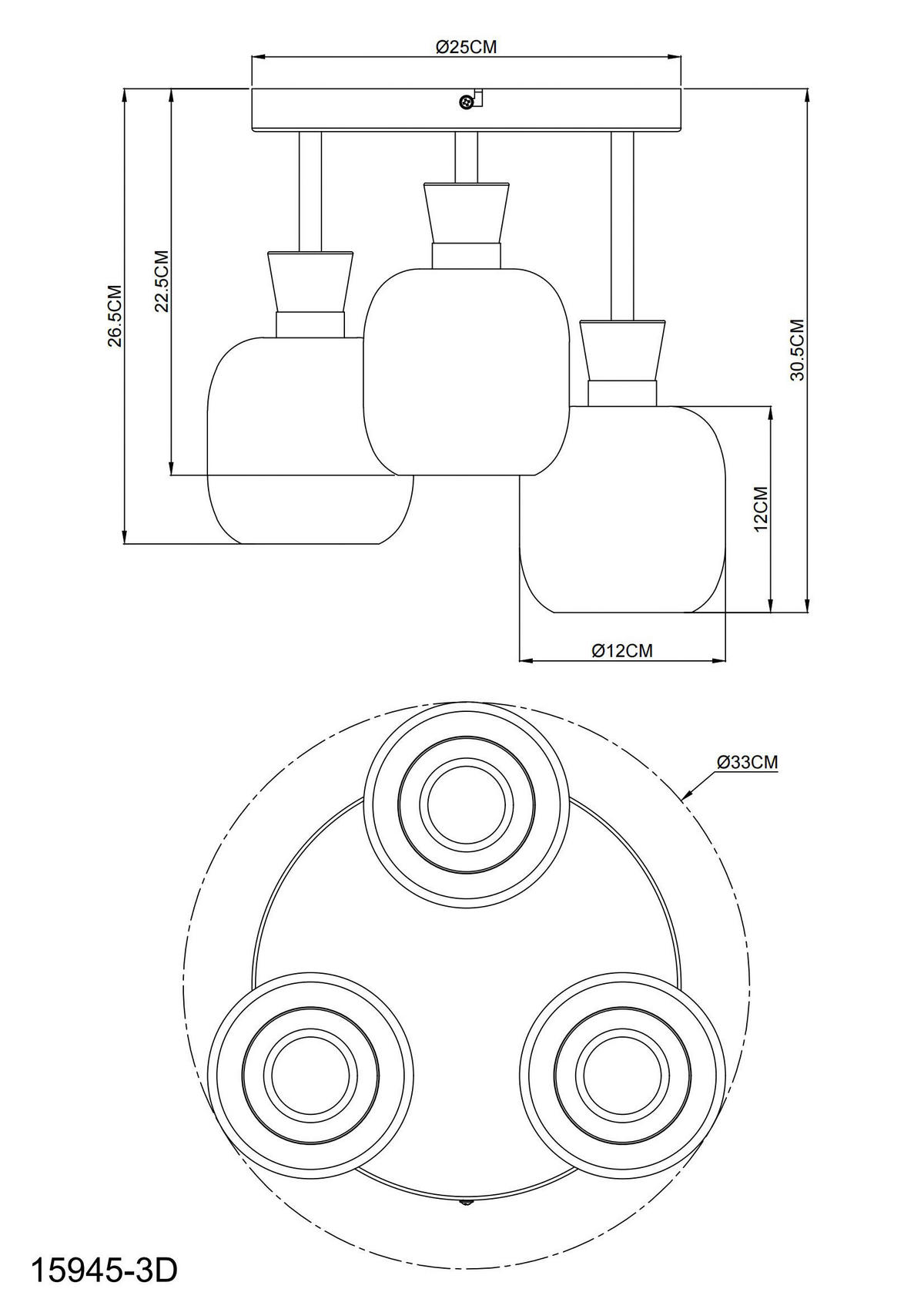 GLOBO Deckenleuchte Chrom schwarz Metall Glas B/H/L: ca. 21x32x29 cm 3 Brennstellen Deckenleuchte-Brokana - schwarz/Chrom (29,00/21,00/32,00cm) - GLOBO