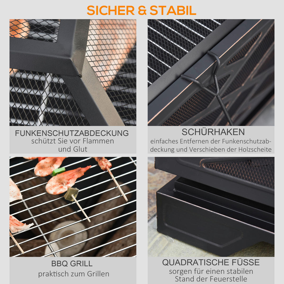 Outsunny Feuerschale schwarz Eisen B/H/L: ca. 66x66x66 cm Feuerschale - schwarz (66,00/66,00/66,00cm) - Outsunny