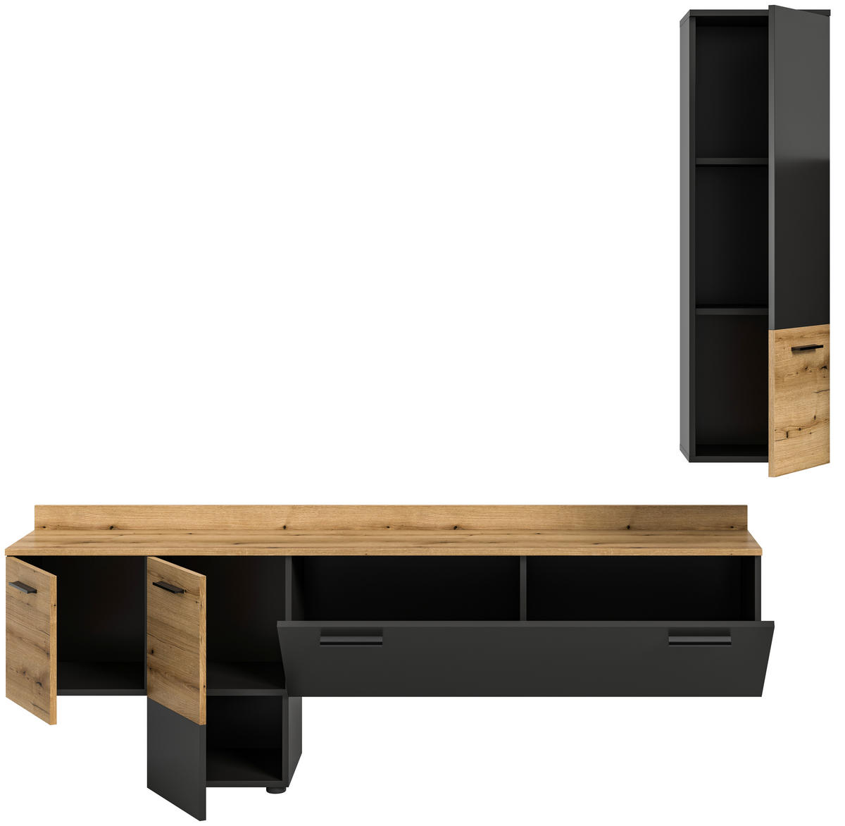 Wohnwand Goal grau Evoke Oak Nachbildung B/H/T: ca. 195x196x37 cm Goal - grau (195,00/196,00/37,00cm) - xonox.home