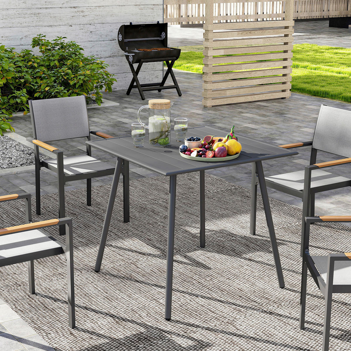 Outsunny Gartentisch grau Stahl B/H/L: ca. 80x74x80 cm Gartentisch - grau (80,00/80,00/74,00cm) - Outsunny