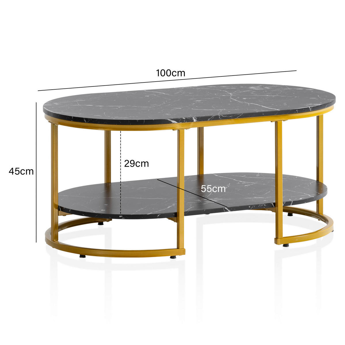 Couchtisch schwarz Marmor Optik B/H/T: ca. 100x45x60 cm Couchtisch - schwarz (100,00/45,00/60,00cm) - Wohnling