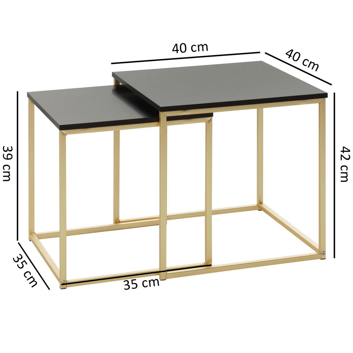 Beistelltisch 2er-Set schwarz Lack matt gold lackiert MDF Metall 2er-Set - gold/schwarz - Wohnling