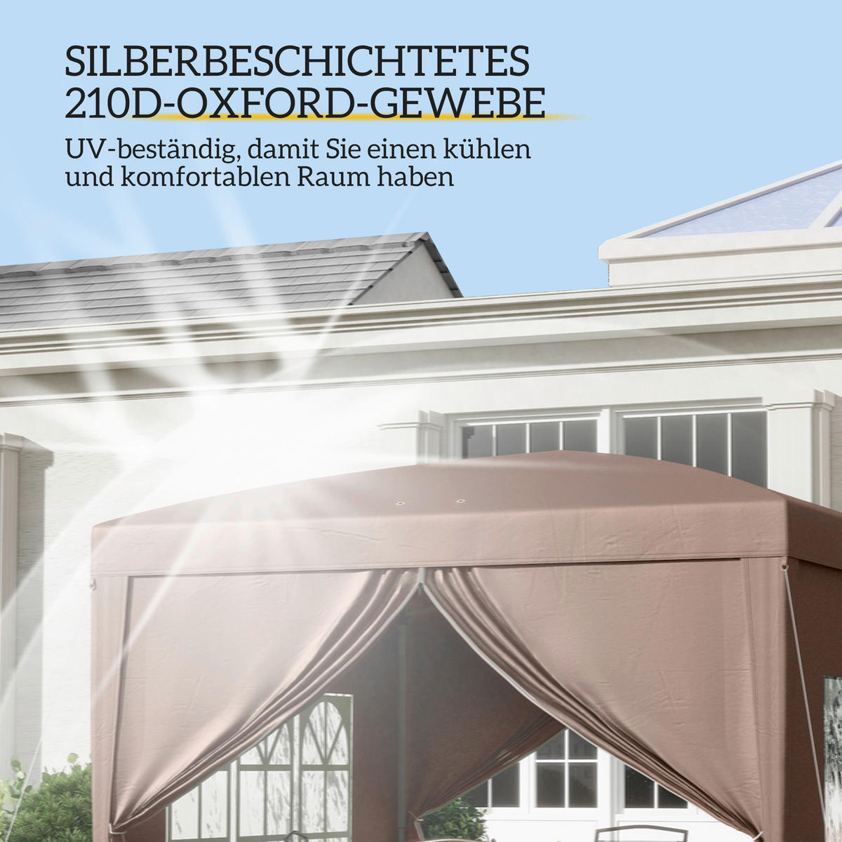 Outsunny Pavillon kaffee Polyester B/H/L: ca. 295x258x295 cm Pavillon - kaffee (295,00/295,00/258,00cm) - Outsunny