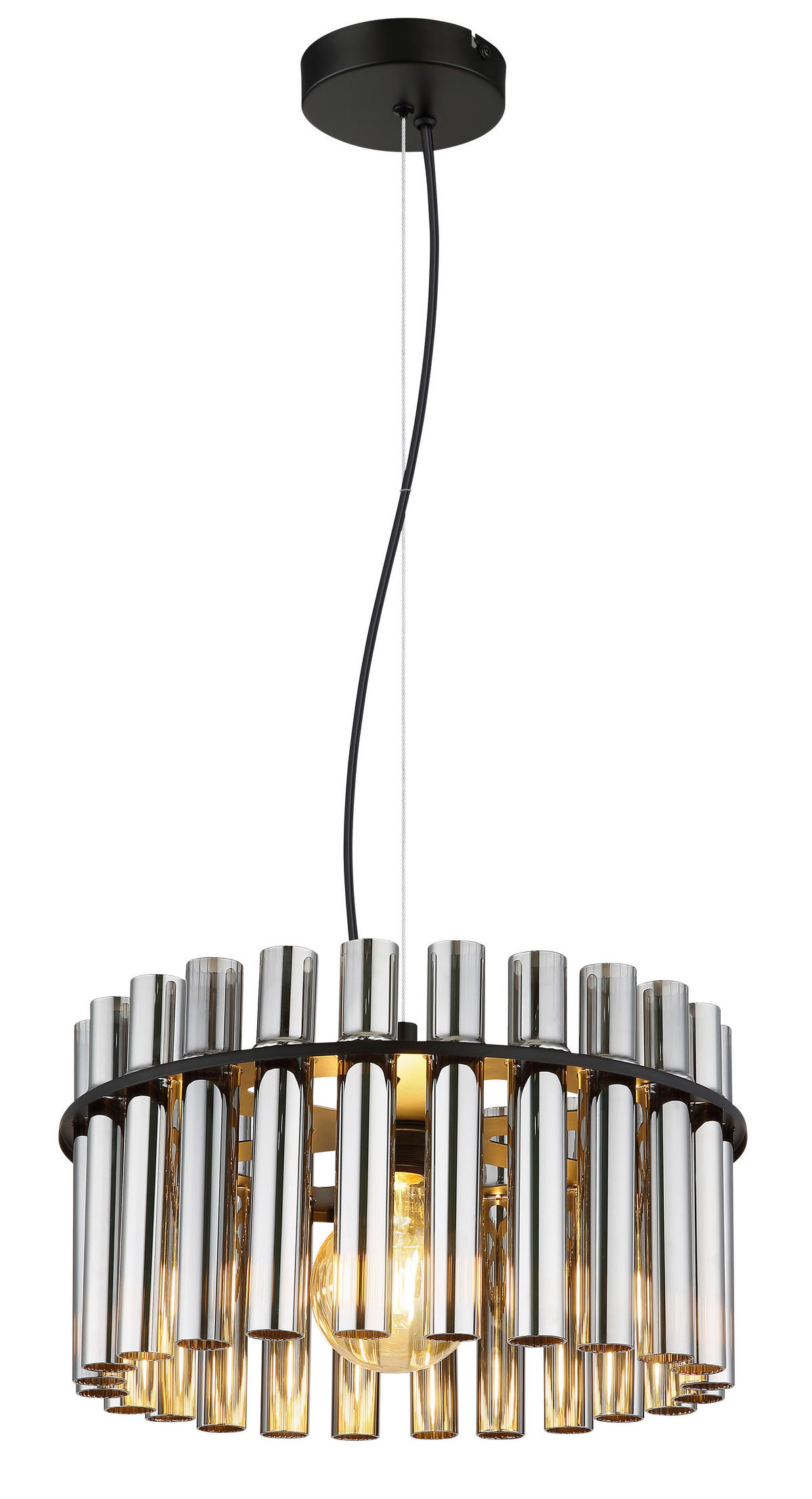 GLOBO Pendelleuchte Rauch schwarz Metall Glas PVC H/D: ca. 120x38 cm E27 1 Brennstellen GORLEY II - schwarz/Rauch (38,00/120,00cm) - GLOBO