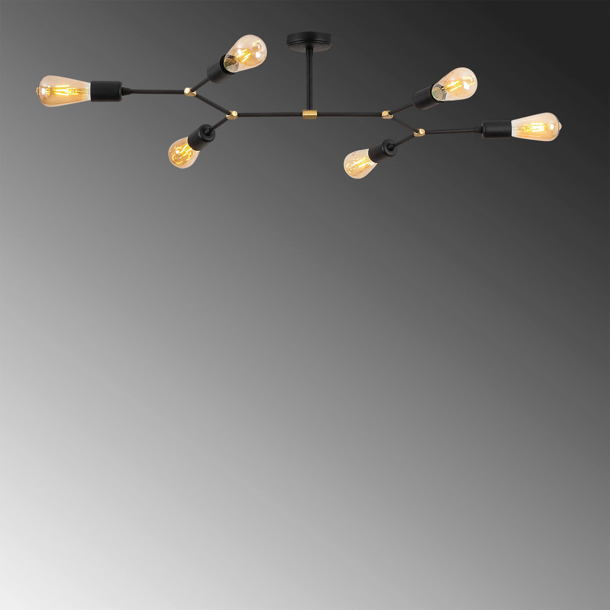 Thumbnail - Opviq Deckenleuchte Sparrow schwarz Metall B/H/T/L/D: ca. 48x20x48x95x10 cm E27 6 Brennstellen