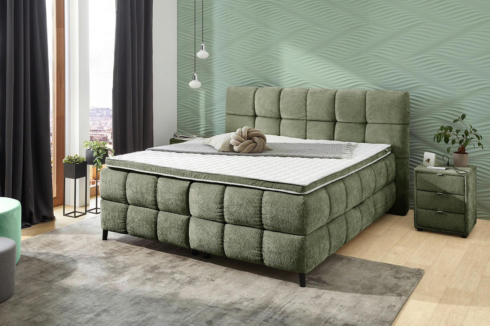 Boxspringbett  grün Liegefläche B/L: ca. 180x200 cm Molly_Boxbett - schwarz/grün (205,00/116,00/220,00cm)