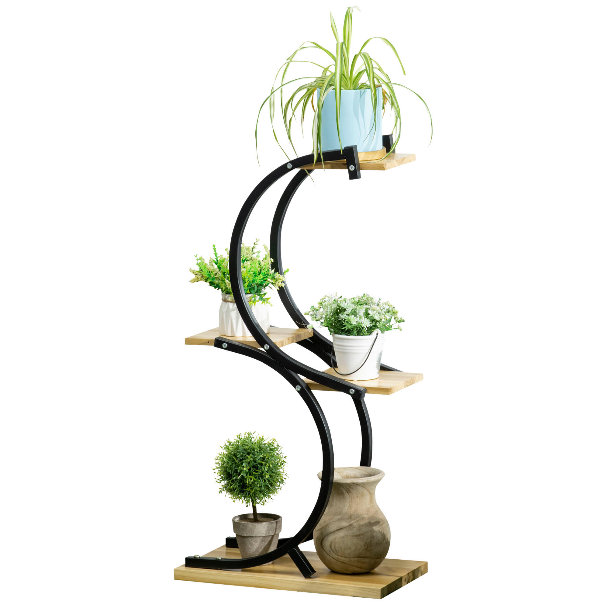 Outsunny Blumenständer natur Holz B/H/L: ca. 25x91x46 cm Blumenständer - natur/schwarz (46,00/25,00/91,00cm) - Outsunny